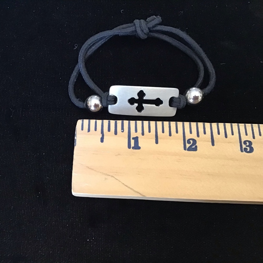 Silver Cross And Leather Rope Bracelet